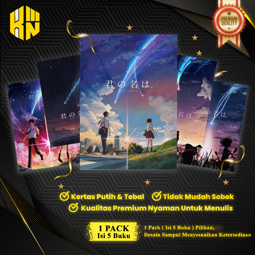 

KEN.IND - Buku Tulis Sekolah Custom Tema KIMI NO NAWA Bergaris 38 Lembar 1 Pak Isi 5 Buku/ Buku Tulis Anime/ Buku Aesthetic/ Buku Catatan