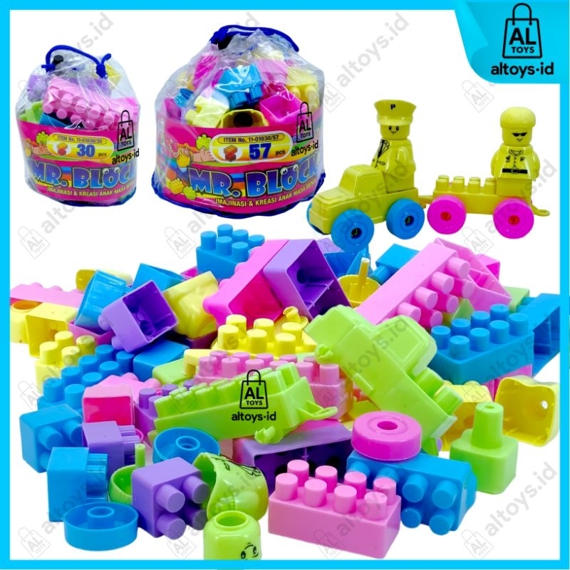MAINAN ANAK-ANAK EDUKASI BLOCK KREATIF SUSUN BONKAR PASANG  MR.BLOCK ISI 57pcs / ISI 30pcs MAINAN AN
