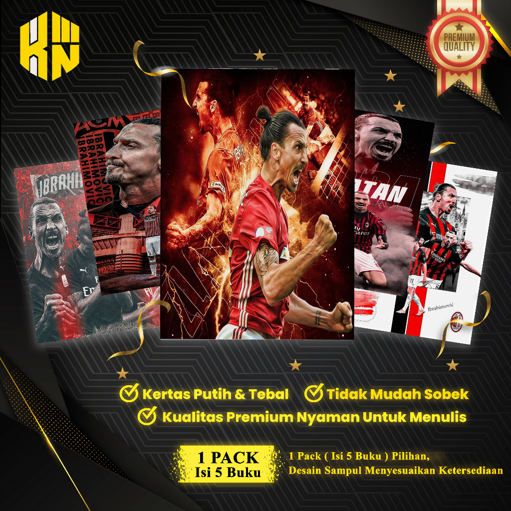 

KEN.IND - Buku Tulis Sekolah Custom Tema Sepak Bola IBRAHIMOVIC Bergaris 38 Lembar 1 Pak Isi 5 Buku/ Buku Tulis Anime/ Buku Aesthetic/ Buku Catatan