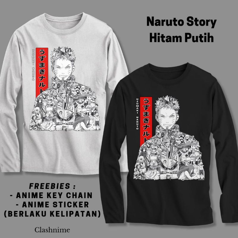 Kaos Lengan Panjang Naruto Story Hitam Putih - Shopartonline