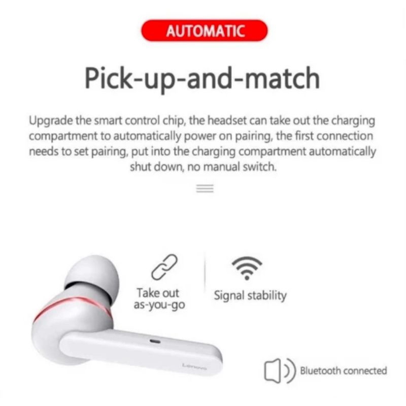TWS Lenovo HT28 Earphone Wireless Bluetooth Headset Bass Stereo In-Ear