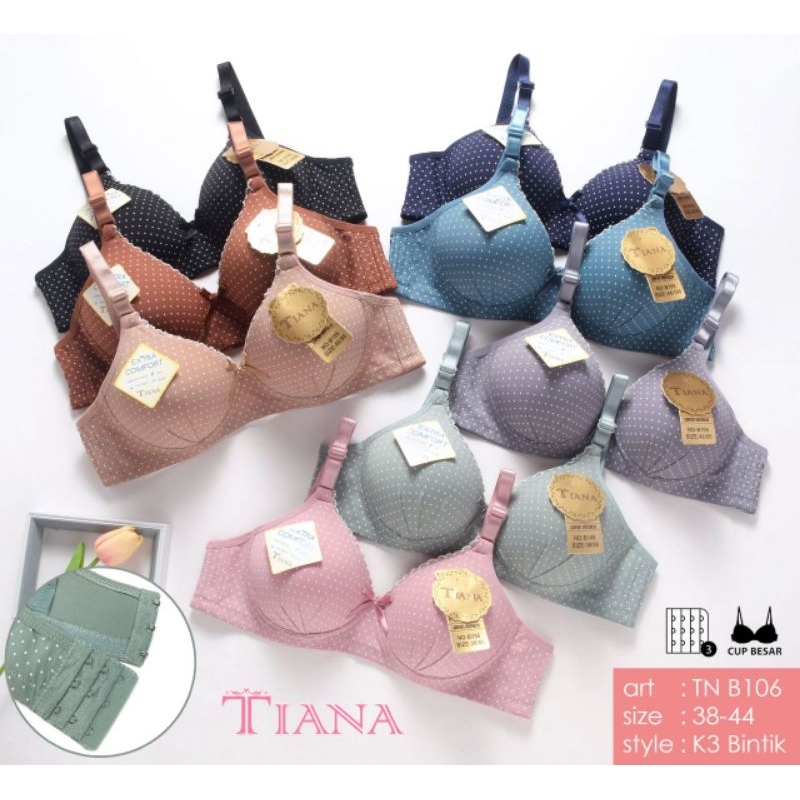 TIANA|PUSHUP Bra cup Besar kait 3| Renda Bintik/Bra Tidak Kawat