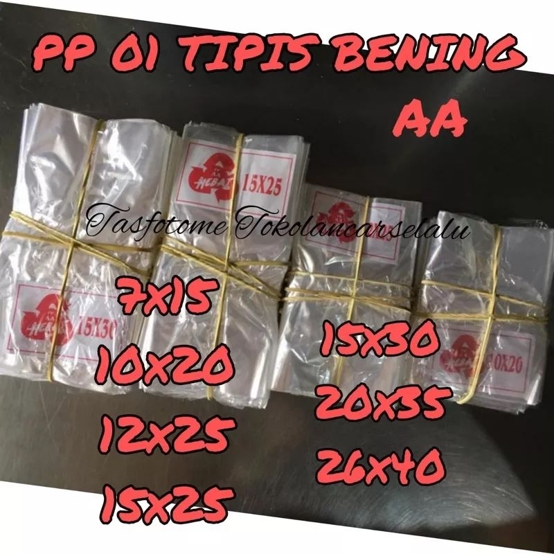Kantong Plastik PP Tipis Bening 01 10 mic micron AA kiloan fotokopi tahu kue snack aksesoris serunde