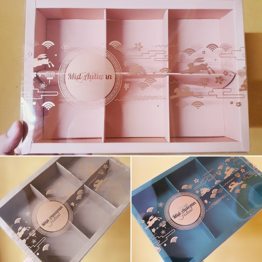 

(5 pcs) kardus mooncake 50-75gr dus kotak kue bulan sekat 6 box tutup mika motif mid autumn festival