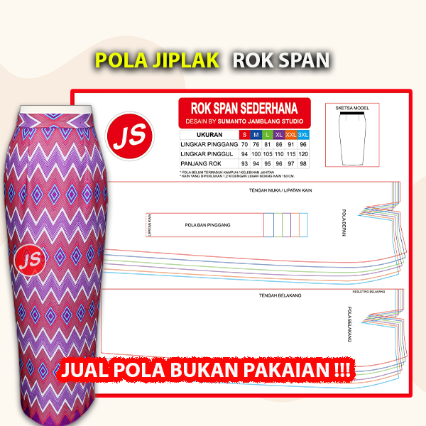 Pola Jiplak Rok Span Sederhana