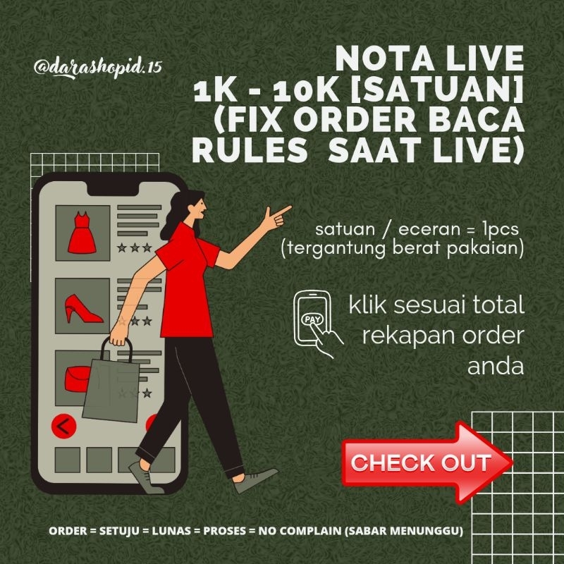 

[42] WAJIB BACA DESKRIPSI PRODUK khusus nota live satuan per1pcs saja eceran 1k - 10k [darashopid.15]