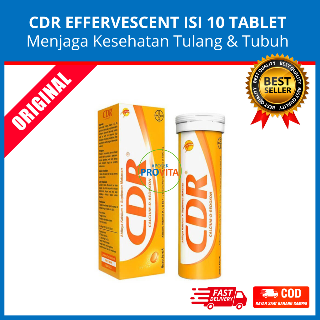 CDR EFFERVESCENT KALSIUM ISI 10 TABLET/ CDR Suplemen Kalsium Rasa Jeruk / Vitamin Tulang