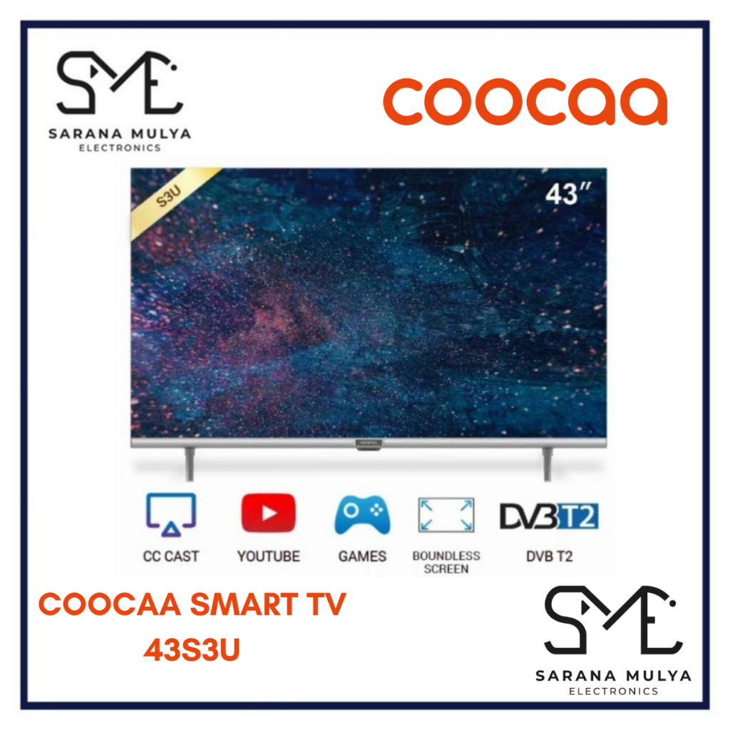 COOCAA SMART DIGITAL TV 43S3U- 43INCH SMART DIGITAL TV - USB/HDMI/LAN/WIFI