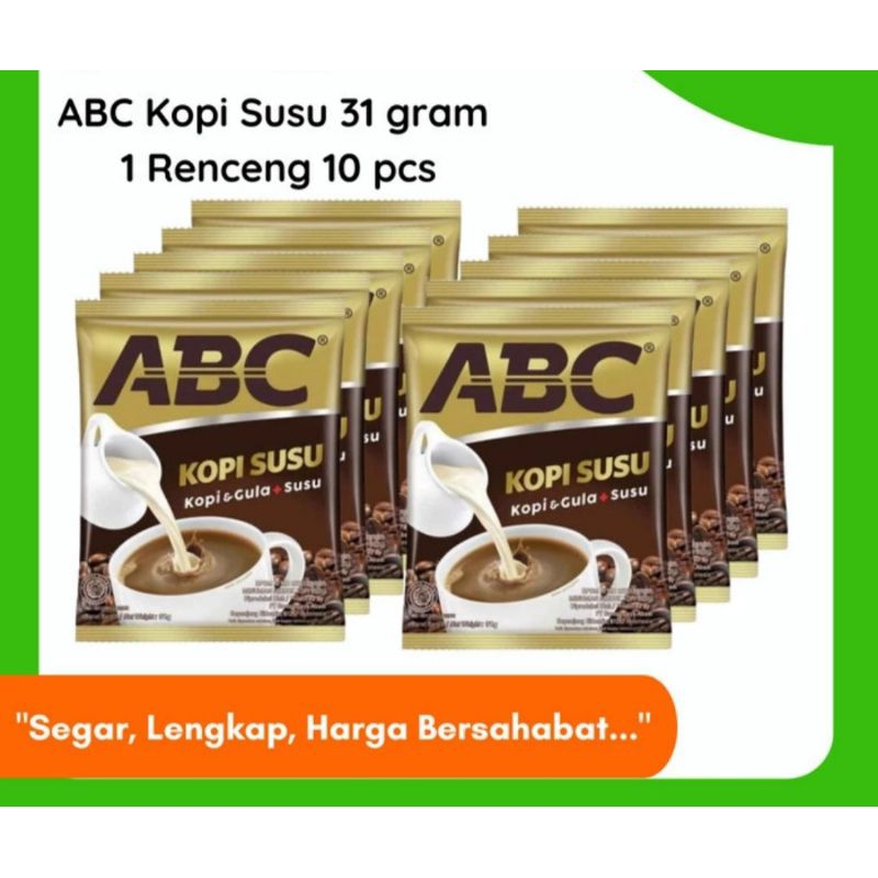 

Kopi susu ABC, Kopi Gula + Susu per 1 renceng