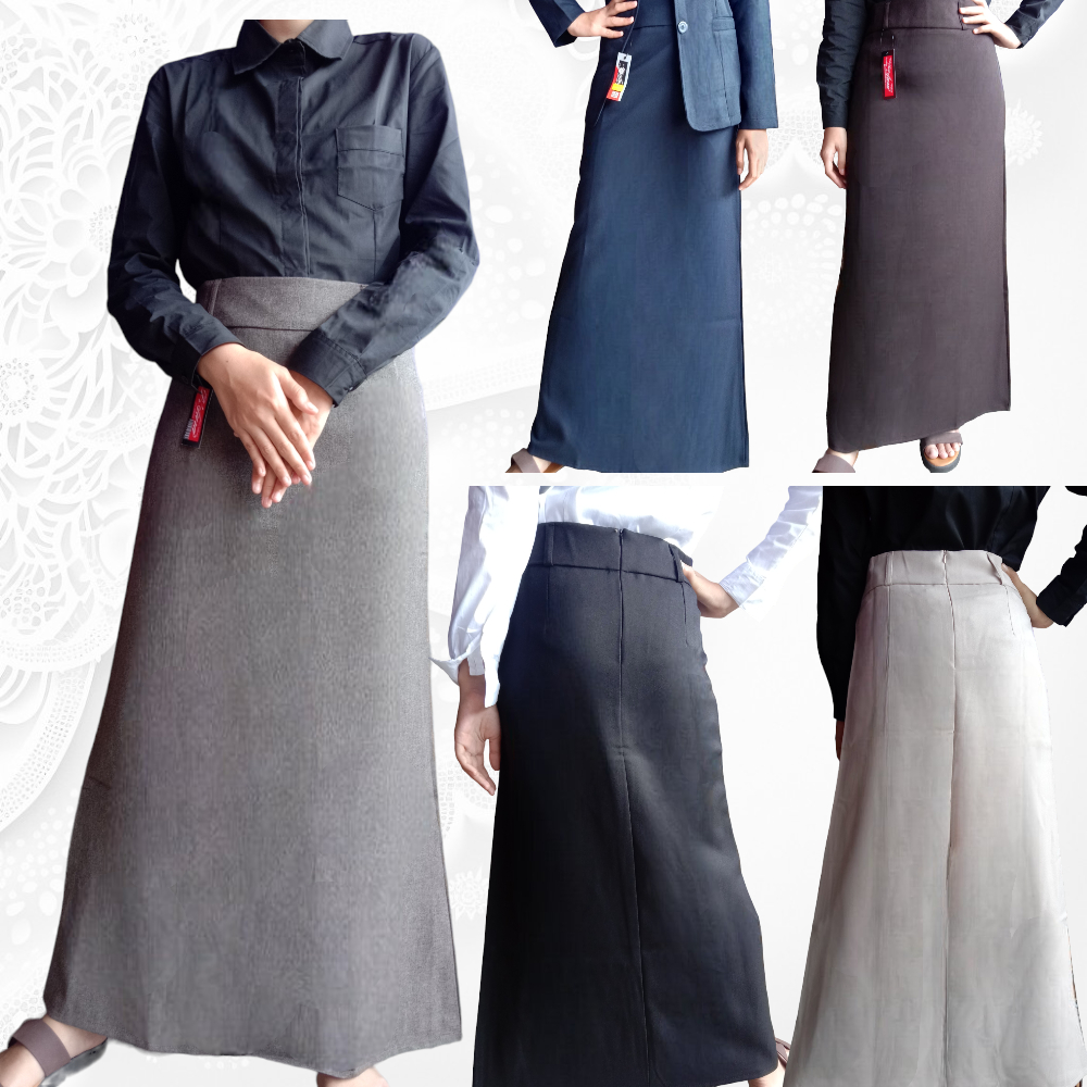PROMO / BAHAN PREMIUM / Rok Hitam Panjang Wanita Model A Line Bahan Wol Untuk Formal Kerja Kantor