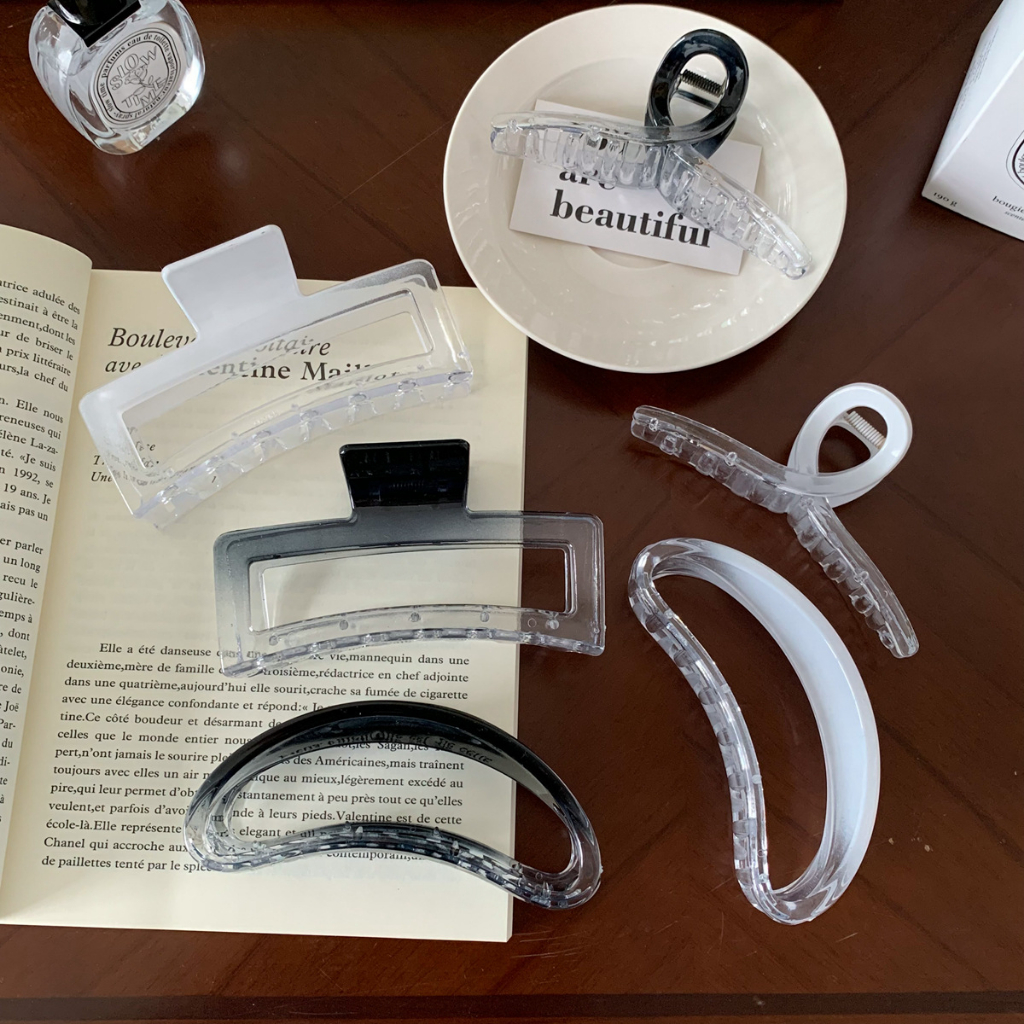 [CUCI GUDANG] JEPIT JEDAI RAMBUT SHARK KOTAK BENING GRADIEN HITAM PUTIH HAIR CLAW HALF MOON JEPITAN 