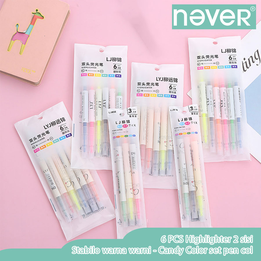 

Never Official- Stabilo warna warni 6 PCS Highlighter 2 sisi/ Candy Color set pen colour