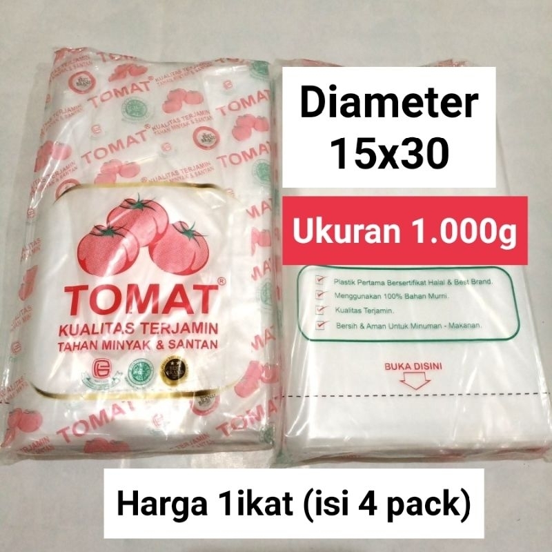 kantong plastik PE TOMAT diameter 15x30 SATU IKAT ISI 4 PACK