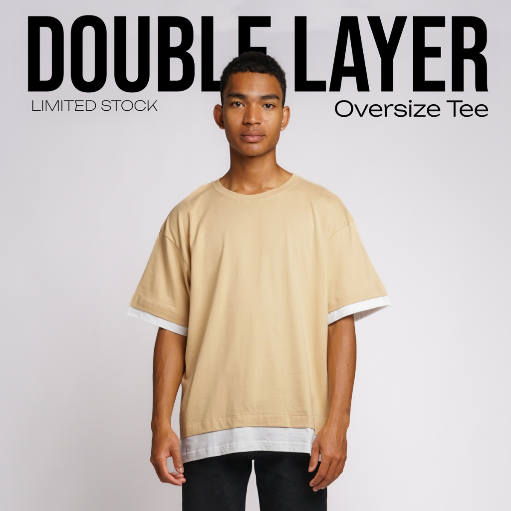 FLOTT. Oversize Double Layer T-Shirt - Beige