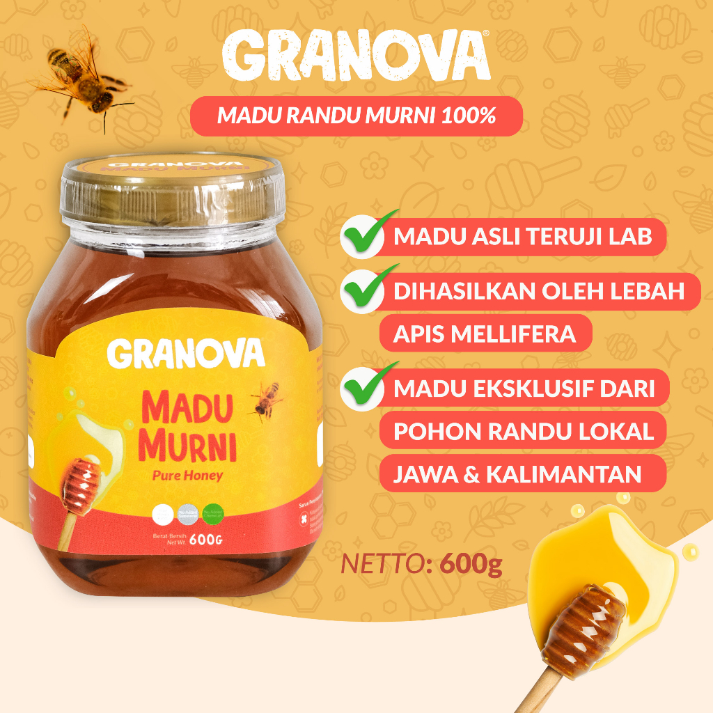 

Granova - Madu Murni Randu 600gr (Premium, Madu Asli 100%, Sehat, Natural)