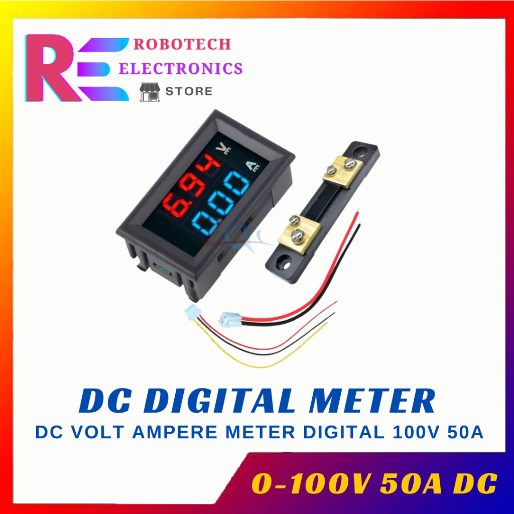 DC Volt Ampere Meter Digital 100Volt 50A DC - Merah Biru