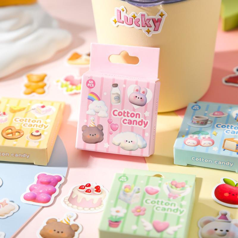 

50 Pcs Sticker Cotton Candy / Stiker Dekorasi / Journal / Deco Planner / Sticker Box