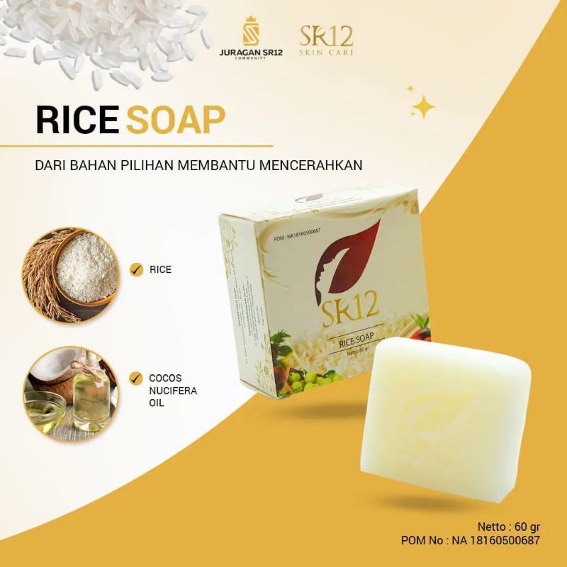 RICE SOAP SR12 HERBAL SKINCARE/UNTUK WAJAH BERJERAWAT, BERMINYAK DAN SENSITIF