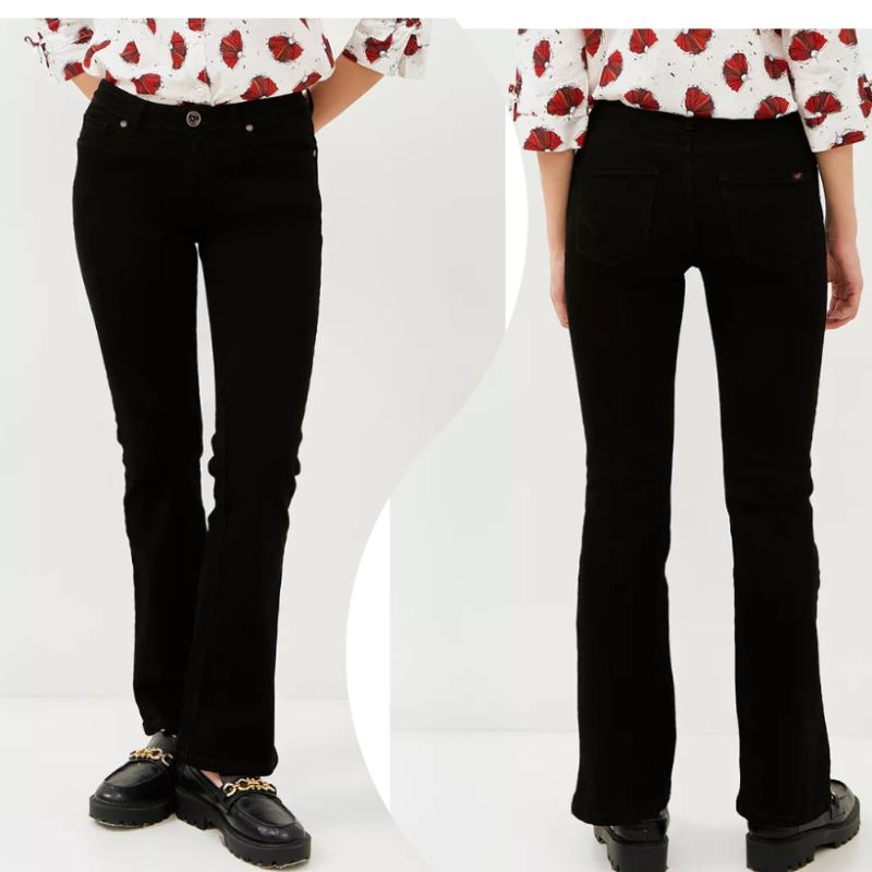 Celana jeans wanita Ako Hitam cutbray -2363