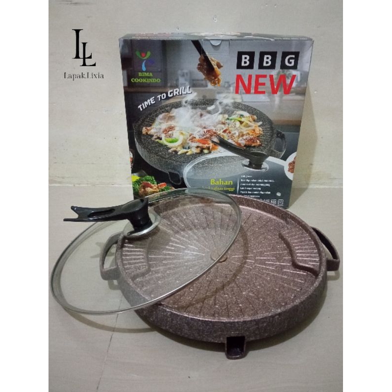 (BIMA COOKINDO) KOREAN GRILL PAN NON COLESTEROL / BULGOGI GRILL GRANITE / PANGGANGAN BBQ UK 32cm FRE