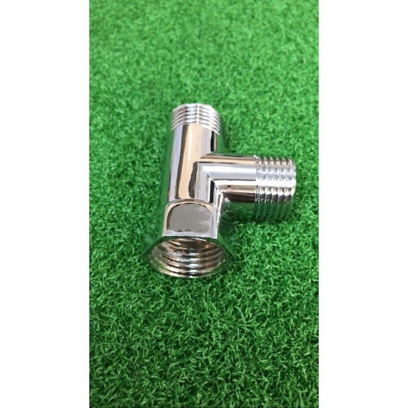 Tee shower kuningan chrome 1/2 inch / Nepel T shower sambungan kran air drat luar dalam 1/2 inch