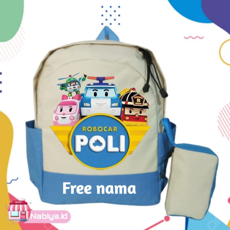 TAS RANSEL ANAK BACKPACK ANAK SEKOLAH GAMBAR ROBOCAR POLI FREE NAMA