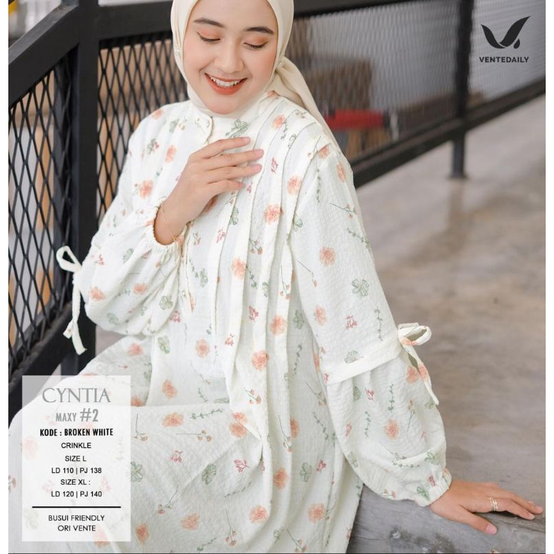 Dress Ori By Vente Gamis Busui Long Gamis Busui Bahan Katun Rayon Crinkle Premium / Cyntia Floria Ki