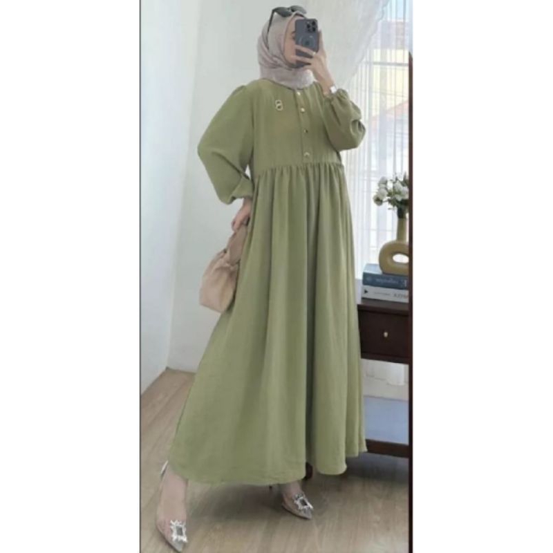 Aluna midi dress/dress remaja/gamis wanita Busui/matt CRINKEL AIRFLOW S M L XL