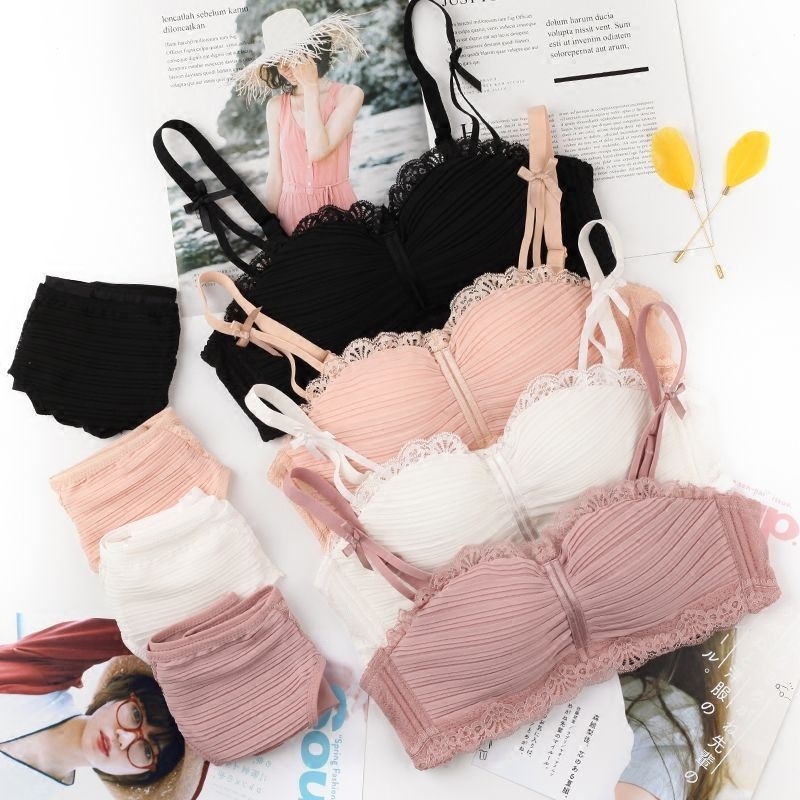 Fairygirl.id Set Bra+ Celana Dalam Wanita Bralette Renda Tanpa Kawat Cup Setengah – Seksi & Nyaman