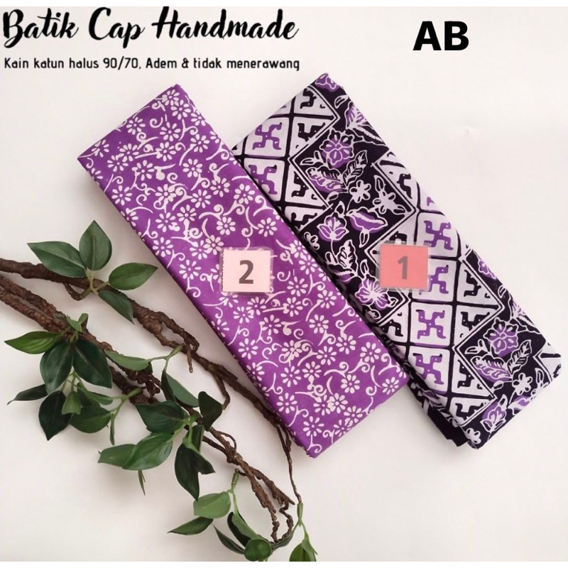 kain batik cap kombinasi motif warna ungu gamis batik kombinasi
