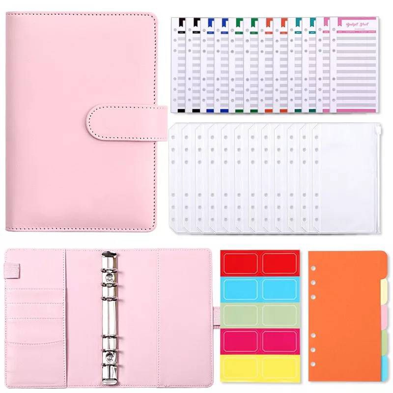 

[Satu Set] Binder A6 Keuangan Set/ Buku Pengaturan Keuangan/ Notebook Menabung Tabungan A6 6Ring Uang Ziplock Zipper Label