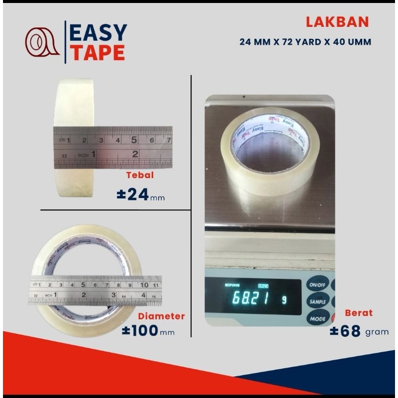 

Lakban bening 24 mm 72 yard FULL Easy Tape