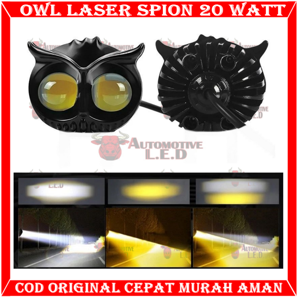 ORIGINAL OWL SPION 20 WATT LAMPU TEMBAK LASER LED D2 OWL 2 MATA 2 WARNA DI JAMIN TERANG