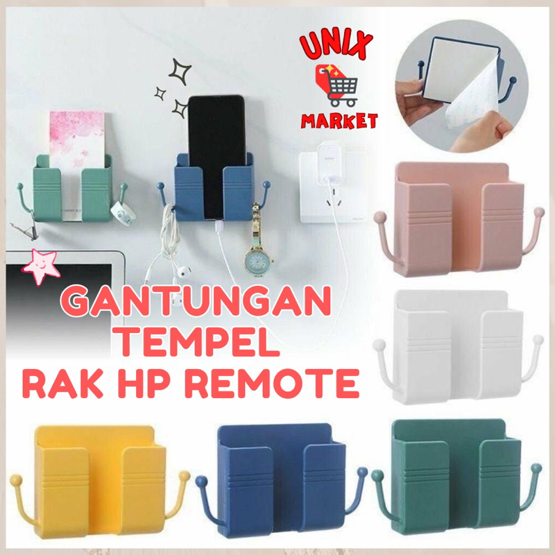 Rak Charger Q2 / Rak Tempel Dinding / Tempat Cas HP + 2 Gantungan / TEMPELAN HOLDER HP DINDING / TEM