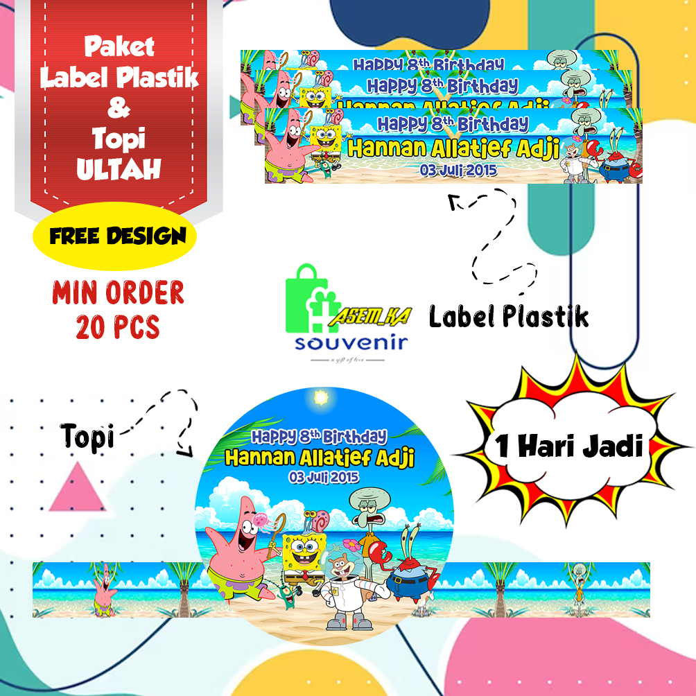 

PAKET ULTAH MURAH LABEL SNACK & TOPI CUSTOM