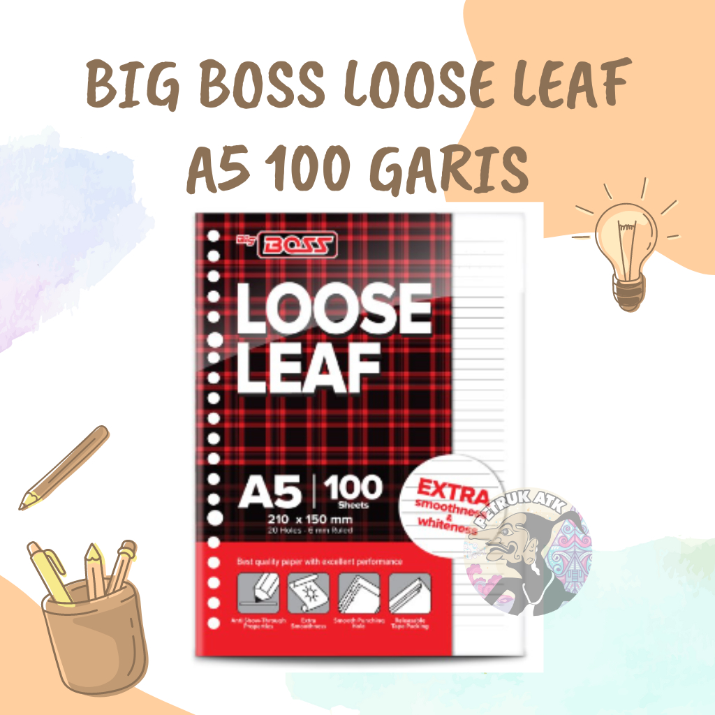 

[PAK] LOOSE LEAF BIG BOSS GARIS A5 ISI 100 LEMBAR PUTIH ISI KERTAS BINDER A5 20 HOLES