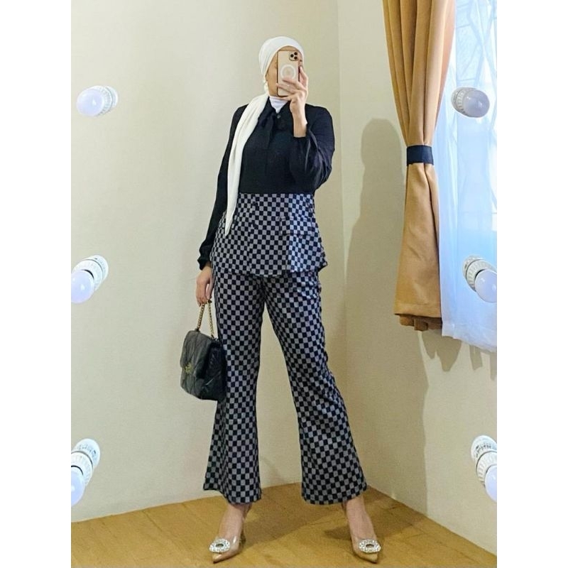 AZARIN SET // SETELAN SEMI BLAZER MIX CELANA CUTBRAY