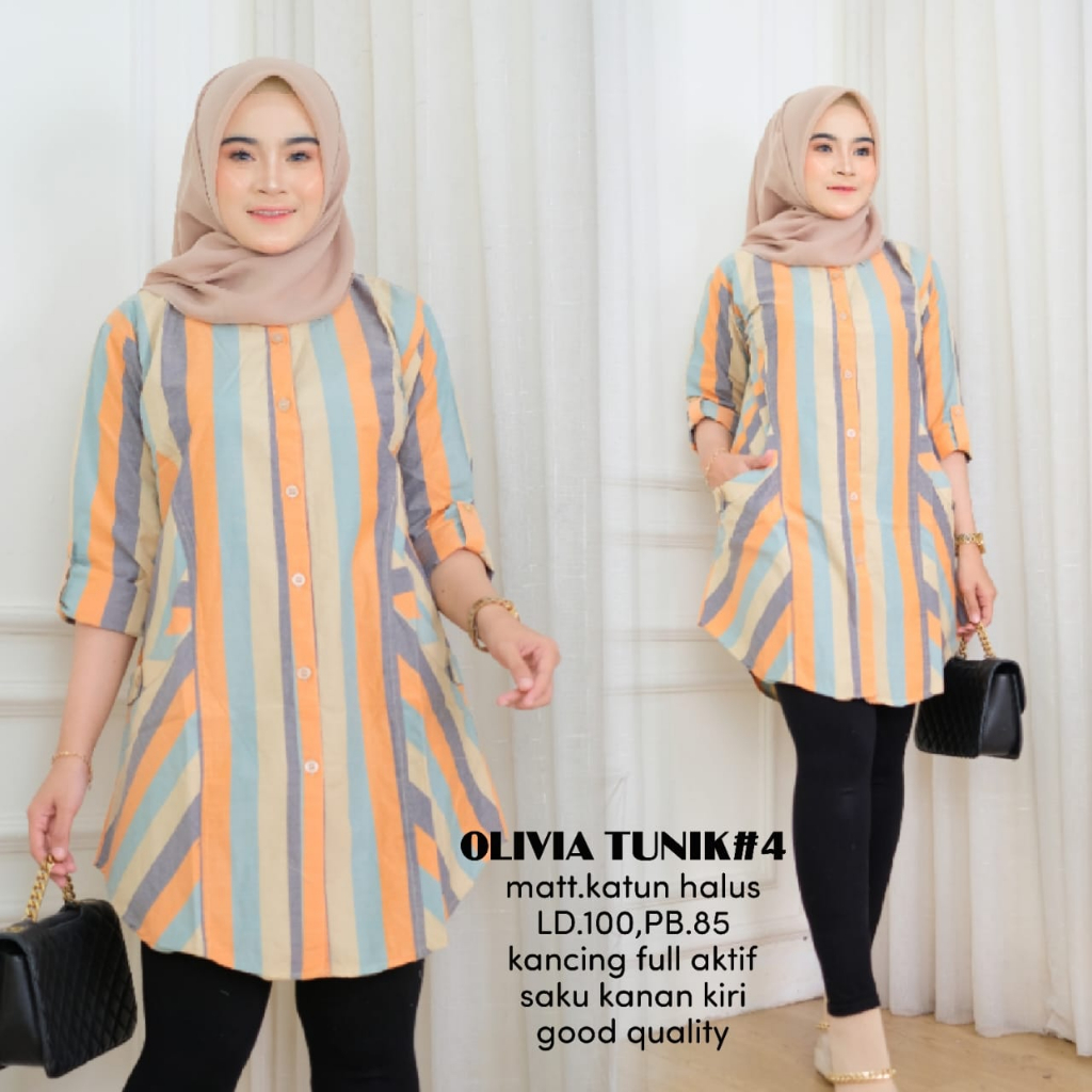 BHL - Atasan Kemeja Salur Yanded Wanita Jumbo Olivia Tunik #2 by MUMUFASHION SOLO