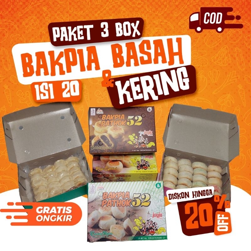 

PAKET [3 BOX] BAKPIA BASAH & KERING ISI 20 BIJI