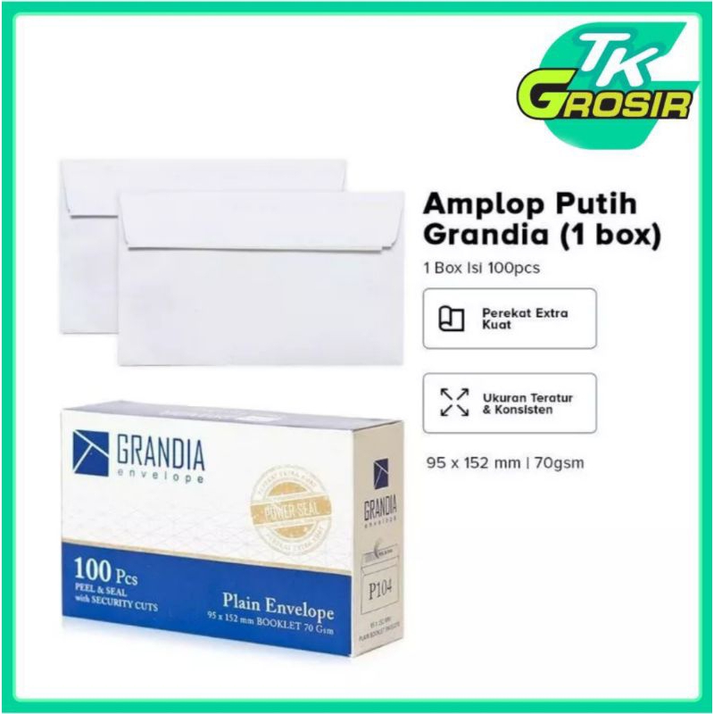 

100 Lembar Amplop Putih Grandia 104 Polos/Amplop Polos 1Box/Amplop