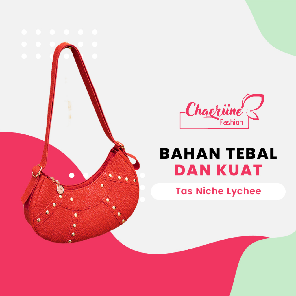 Tas Bahu Bulan Sabit Lychee by Chaeriine - Slingbag Kecil Import Model Hobo - Shoulder Bag Half Moon