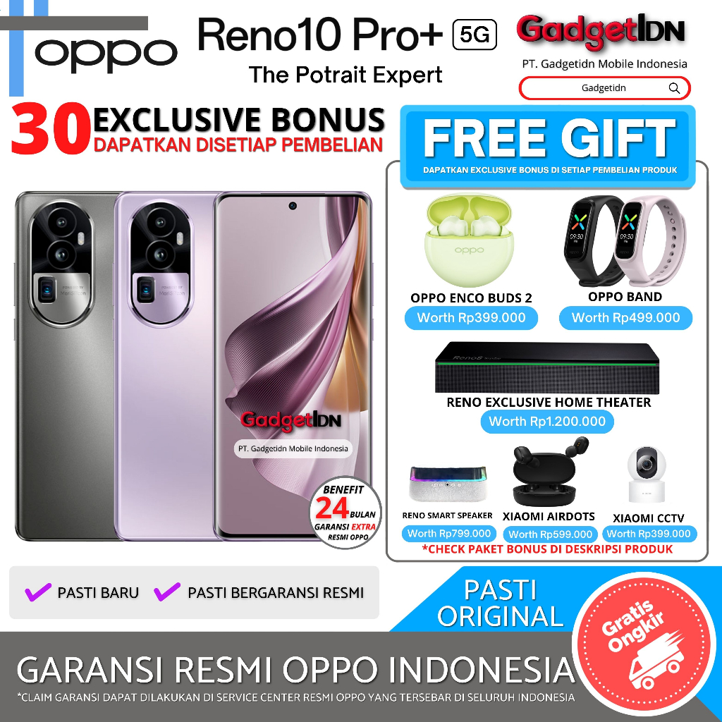 OPPO Reno 10 PRO+ 5G | Reno 10 Pro 5G 12/256GB ( +12GB Extended Ram ) Garansi Resmi Oppo Indonesia