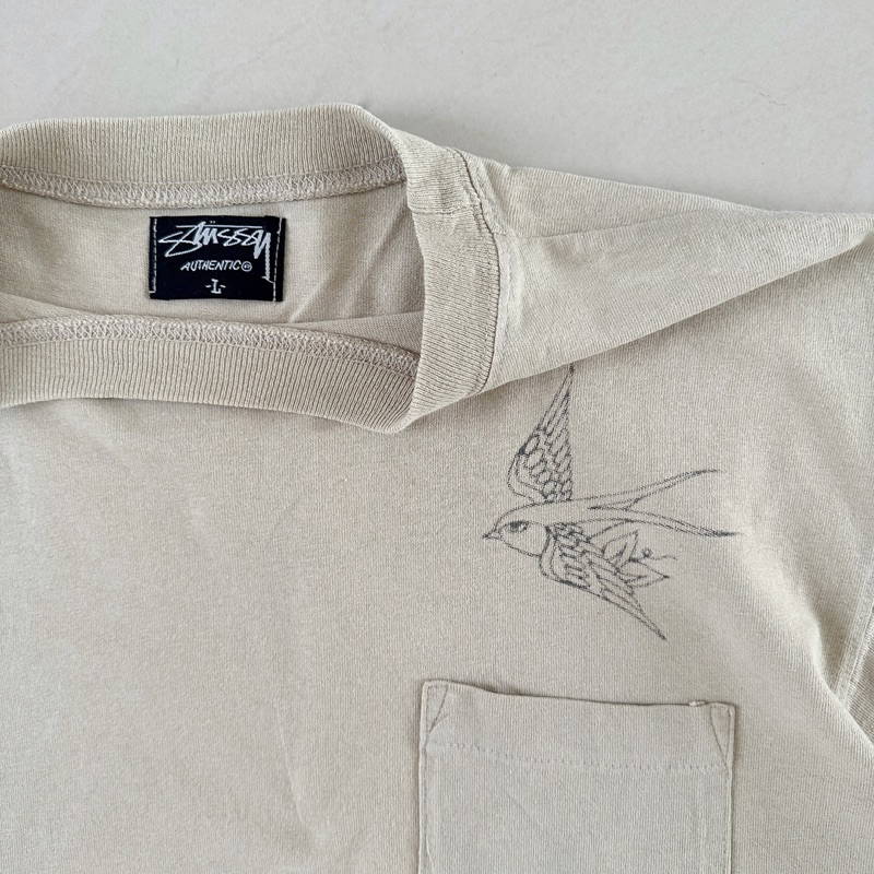 vintage stussy pocket tee tshirt beige mermaid