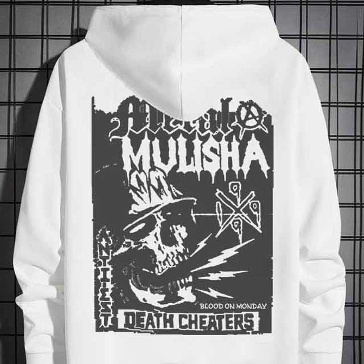 Jaket Hoodie Metal Mulisha Death Cheaters Hoodie White Casual Unisex Bahan Katun