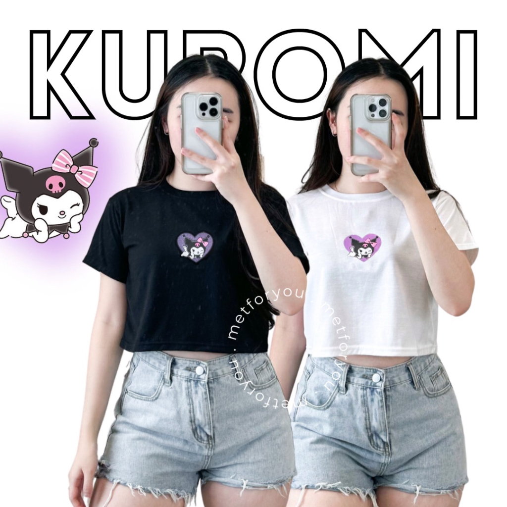 METFORYOU Kaos Crop Top Wanita - Kuromi Love Crop Tee