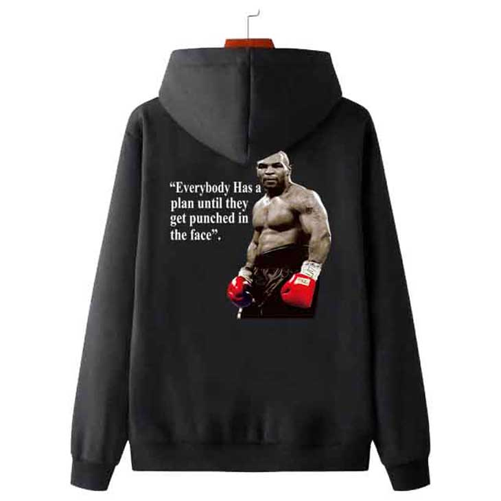 Jaket Hoodie Mike Tyson Champion Quote Hoodie Hitam Casual Unisex Bahan Katun