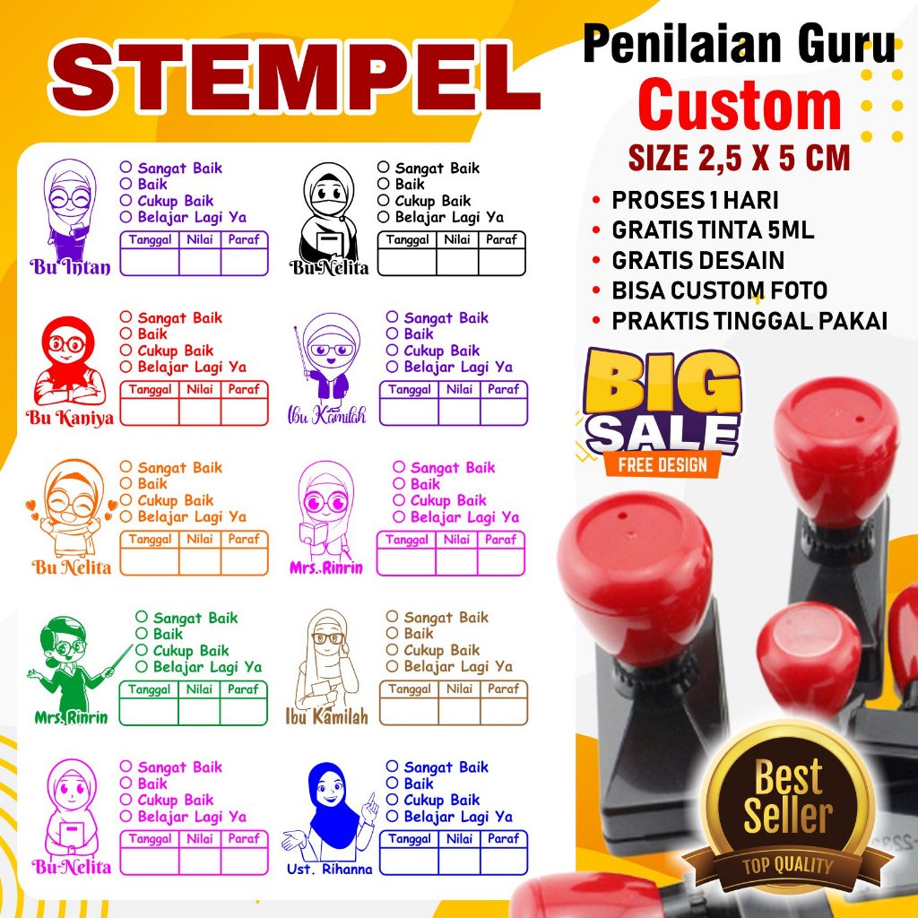 

(VOL1) Stempel Flash / Otomatis Nilai Guru Penilaian Koreksi Checked Reward Sudah Terisi Tinta Bisa Custom Foto Gratis Ongkir Bisa COD