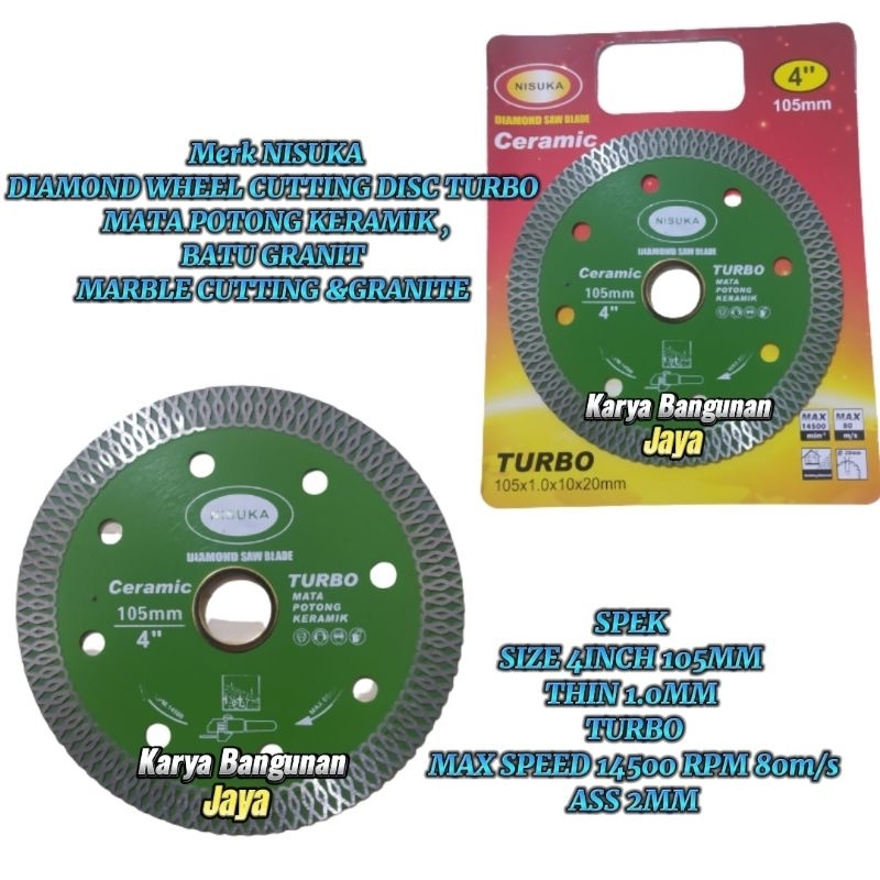 Dmw Nisuka Turbo - Diamond Wheel Turbo 4 inchi - Mata Potong Keramik Granite - Wheel Cutting Turbo -