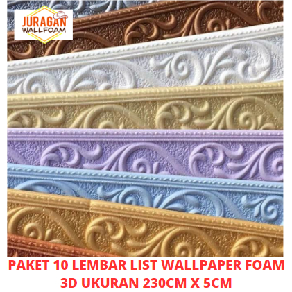 PAKET 10 LEMBAR List Wallpaper Foam 3D 230cm x 5cm