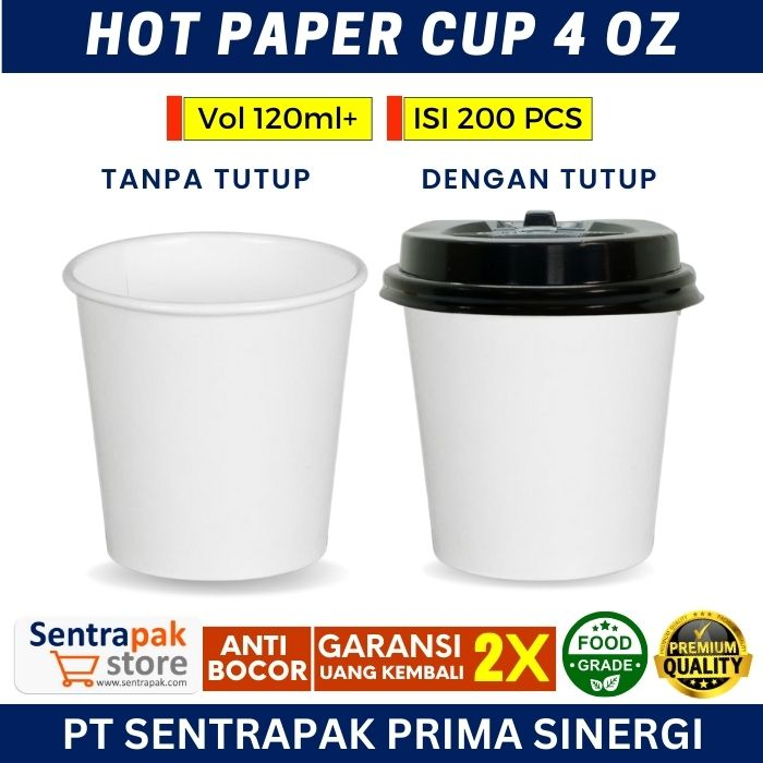 Paper cup 4 oz / 120ml dengan Tutup - Paper Cup Set Gelas Kertas Kopi